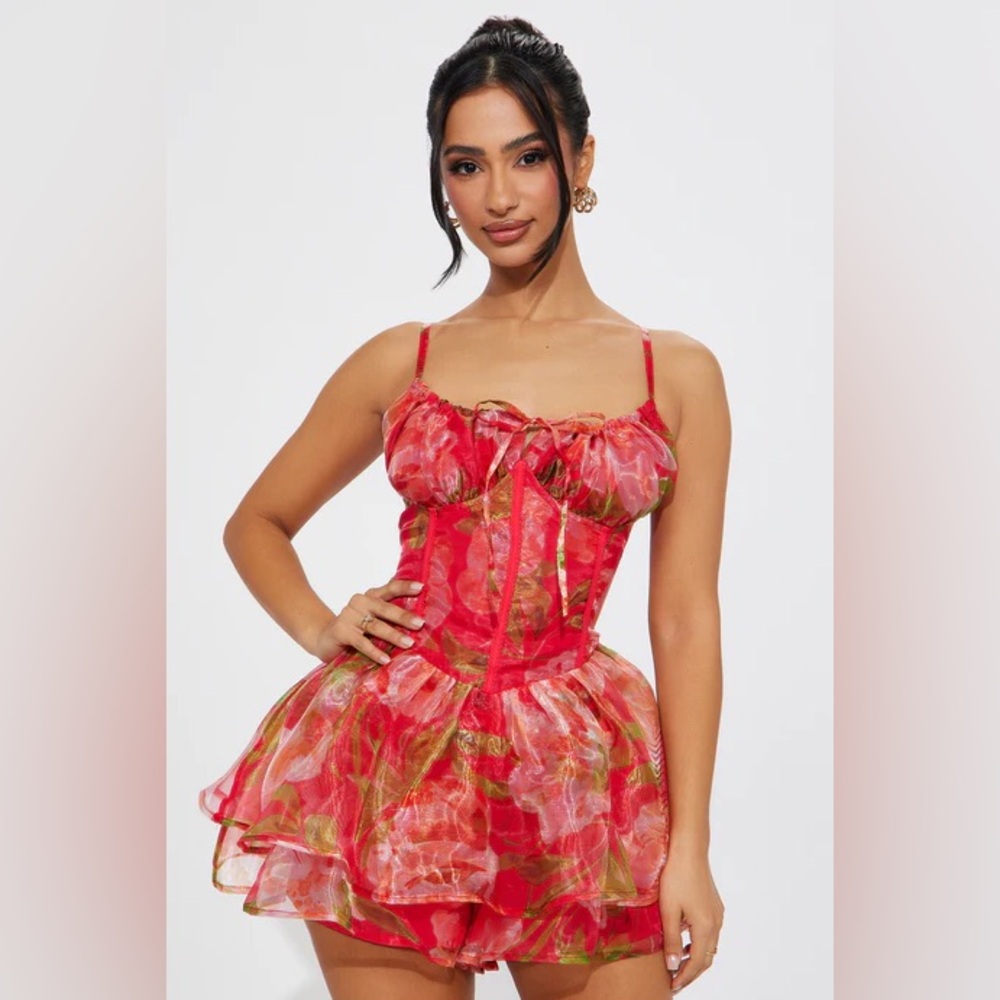 Fashion Nova Vibrant Red and Pink Floral Dress